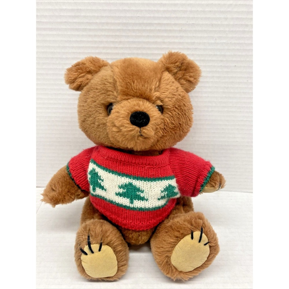VTG 9" DAKIN BROWN TEDDY BEAR STUFFED ANIMAL PLUSH 1981 Tree CHRISTMAS SWEATER
